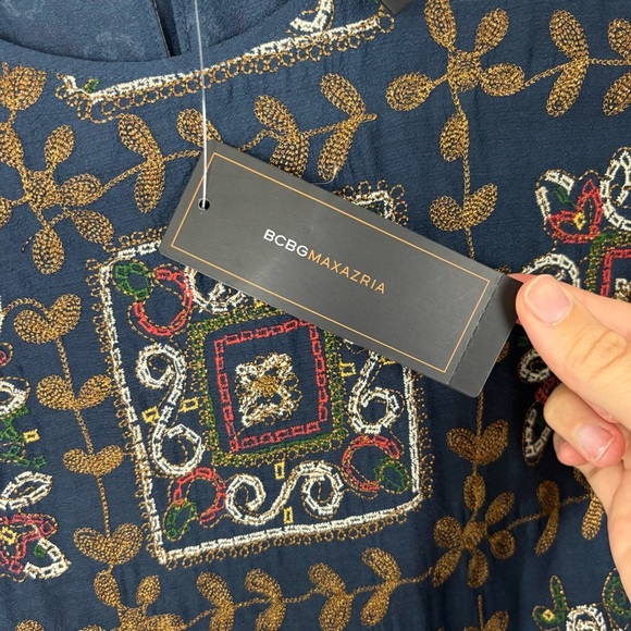 BCBG Maxazria Maxi Dress Womens Sz S Multicolor Embroidery Long Sleeve Blue Boho - Picture 5 of 7